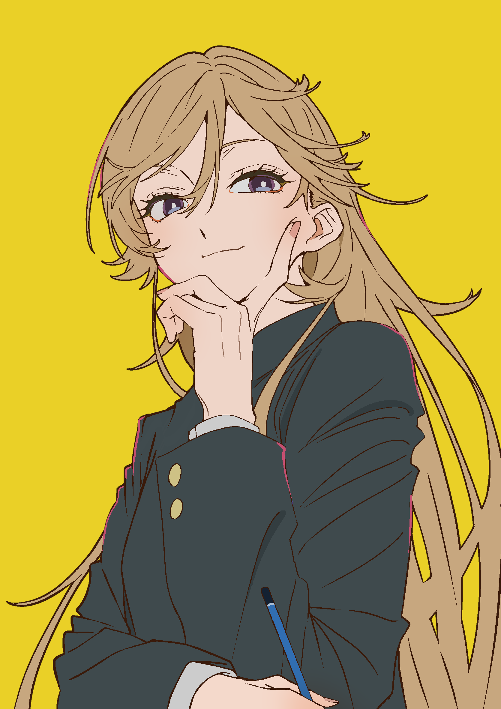 1boy, ayukawa_ryuuji, blonde_hair, blue_period, closed_mouth, commentary, gakuran, hair_between_eyes