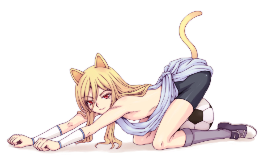 1boy, afuro_terumi, animal_ears, ass, ball, bare_shoulders, bent_over, blonde_hair