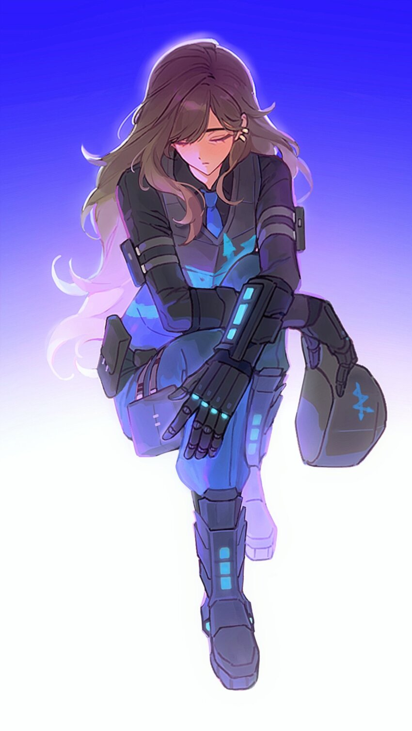 1girl, arm_strap, baseball_cap, black_footwear, black_gloves, black_shirt, black_vest, blue_necktie