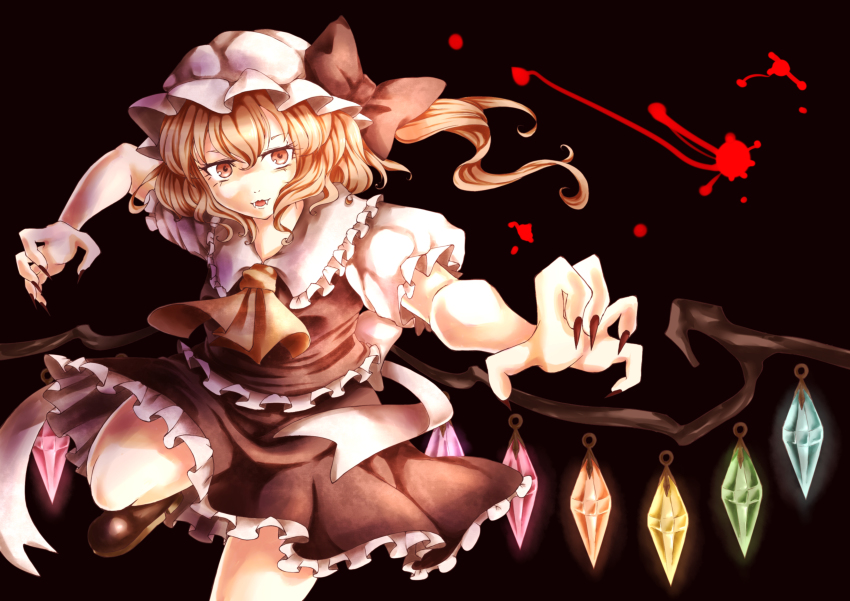 1girl, absurdres, blonde_hair, claws, dress, fangs, female_focus, flandre_scarlet