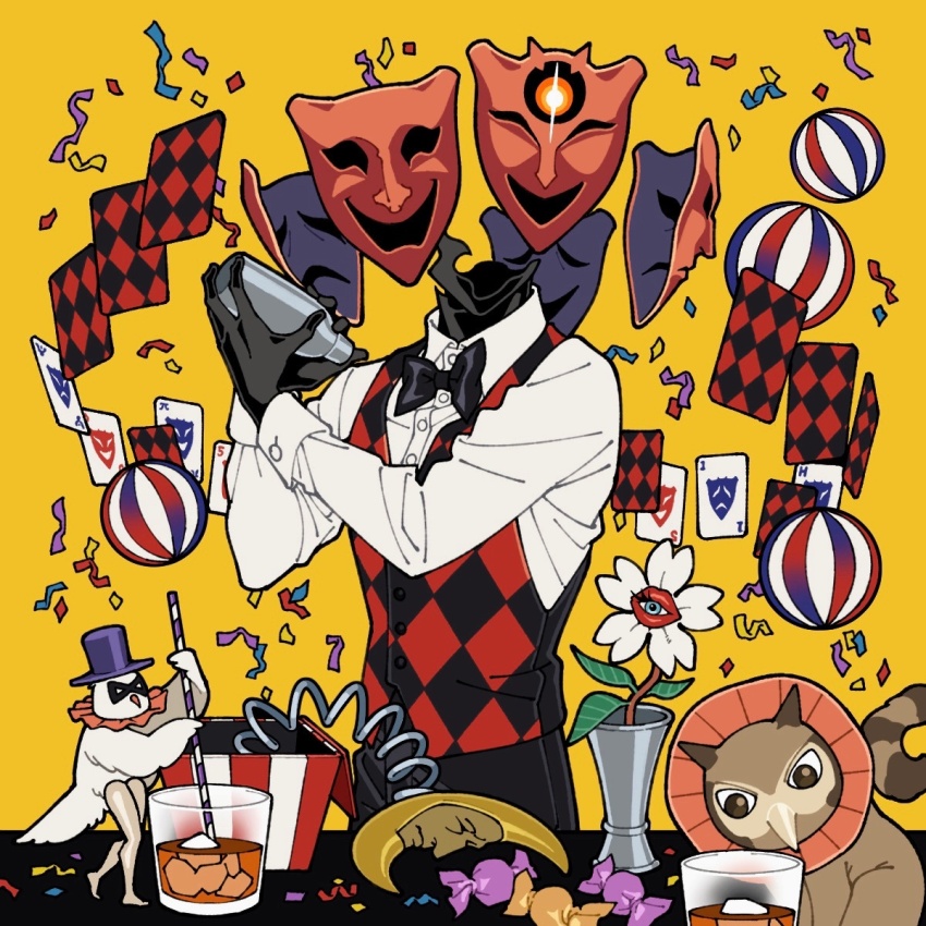 1other, aha_(honkai:_star_rail), argyle_clothes, argyle_vest, bartender, black_bow, black_bowtie, black_pants