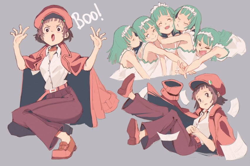 brown_eyes, brown_hair, clone, closed_eyes, commentary, eccomicco, english_commentary, english_text