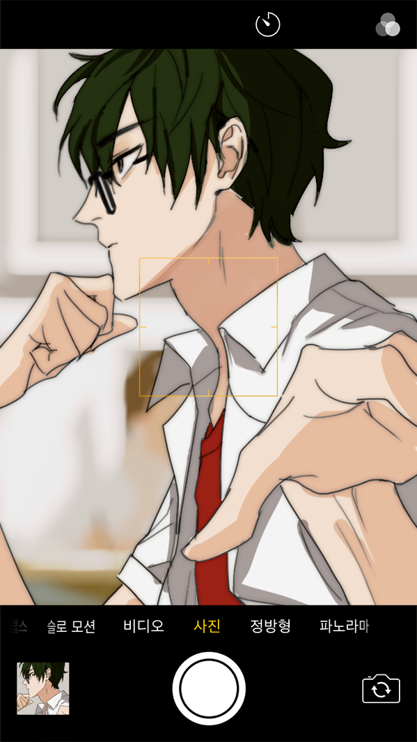 1boy, black_eyes, closed_mouth, gi_um, glasses, green_eyes, hair_between_eyes, hand_on_own_chin