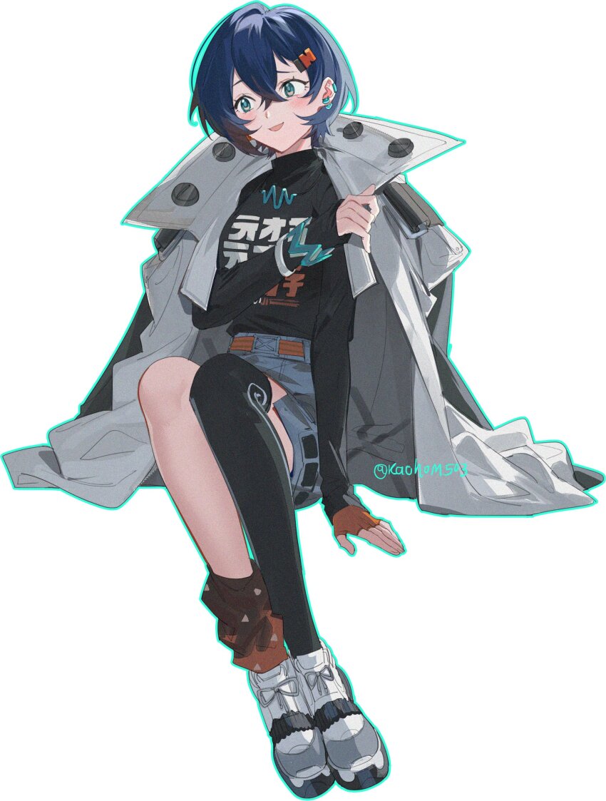 1girl, absurdres, asymmetrical_legwear, belle_(zenless_zone_zero), black_thighhighs, blue_eyes, blue_hair, blush