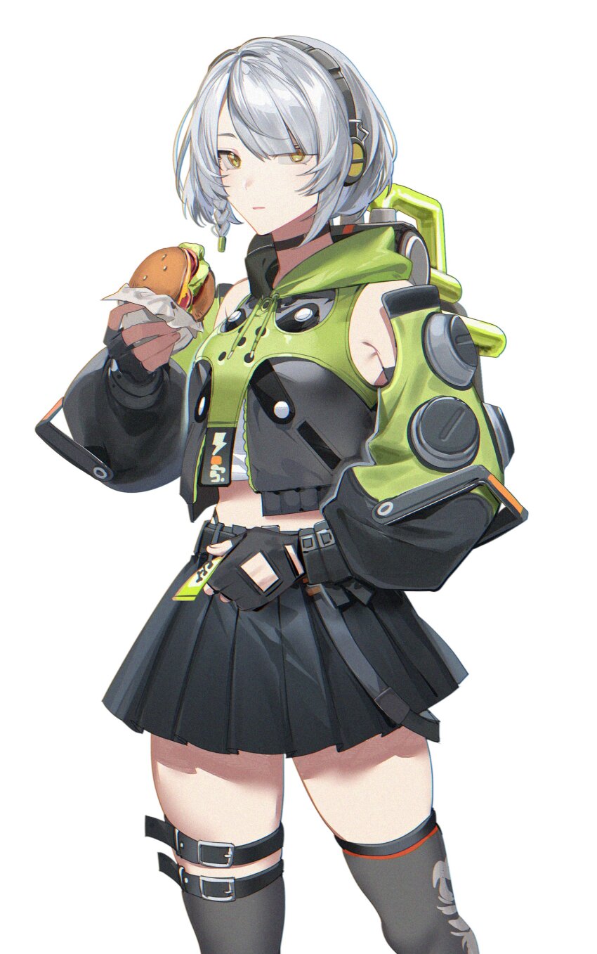 1girl, absurdres, anby_demara, belt, black_gloves, black_skirt, black_thighhighs, braid