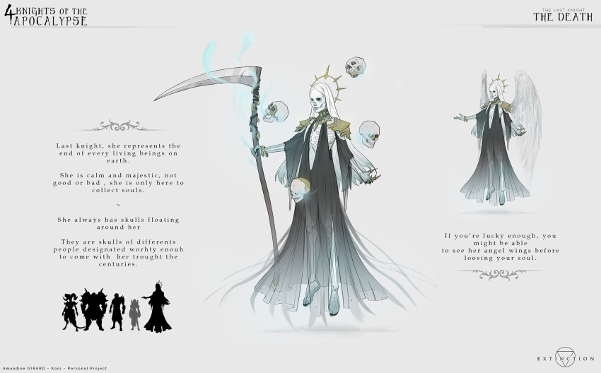 1girl, amandine_girard, armor, black_dress, bracelet, claws, commentary, death_(entity)