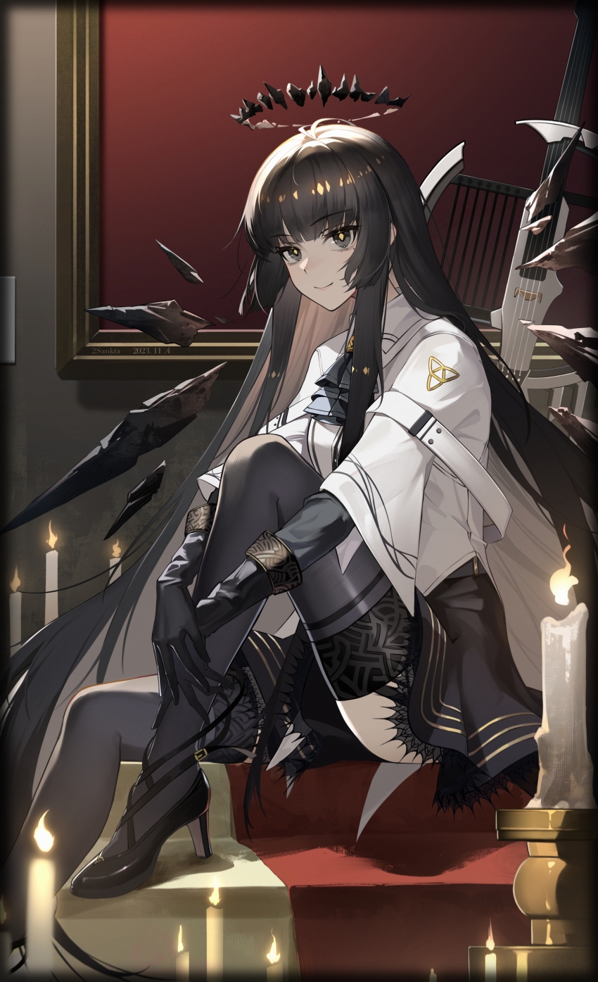 1girl, 2sankta, absurdres, arknights, artist_name, ascot, black_ascot, black_eyes