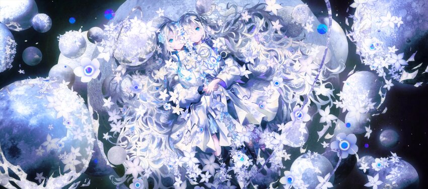 2girls, absurdres, aqua_nails, asymmetrical_footwear, black_footwear, blue_eyes, blue_hair, boots