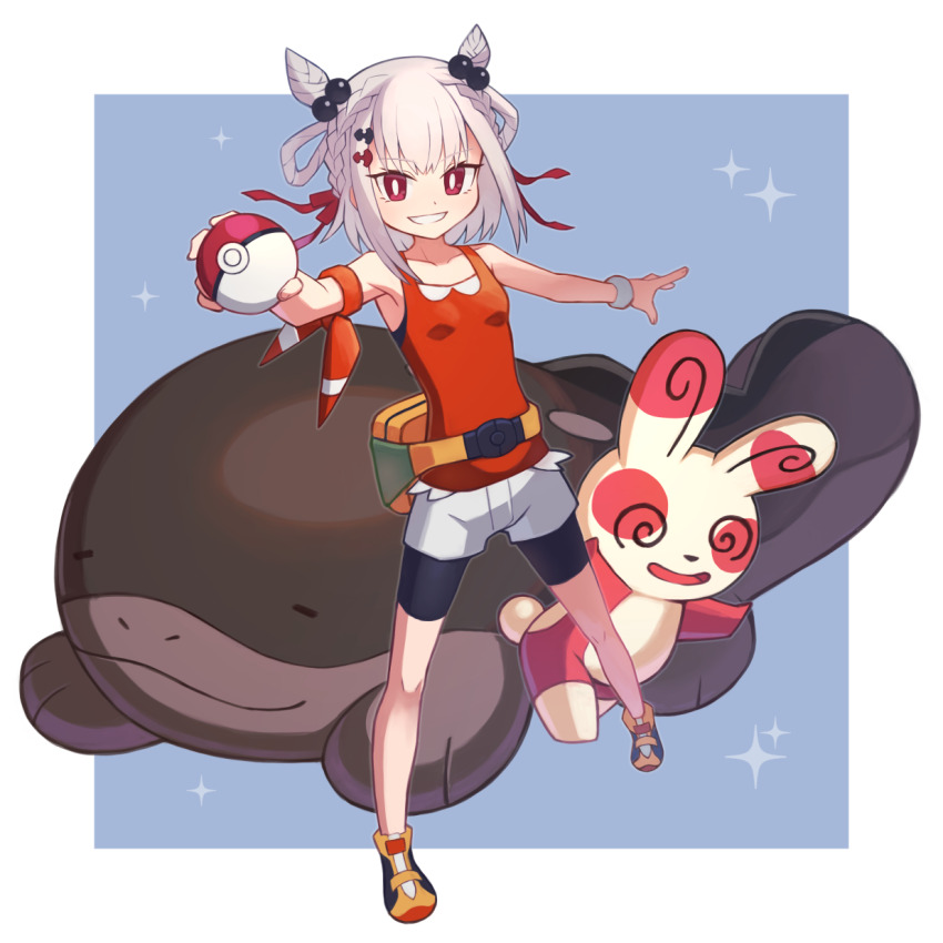 1girl, bike_shorts, bike_shorts_under_shorts, braid, bright_pupils, clodsire, collarbone, cosplay