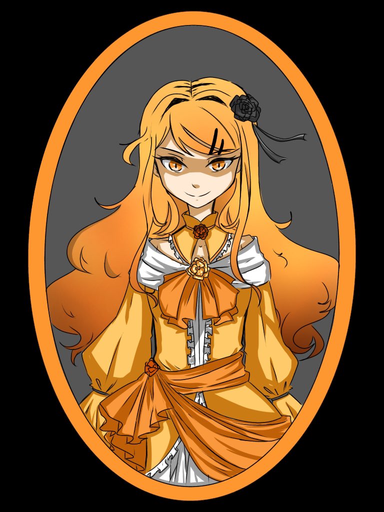 agate_lightvale, black_background, dress, glitchtale, long_hair, mirror, non-web_source, orange_eyes