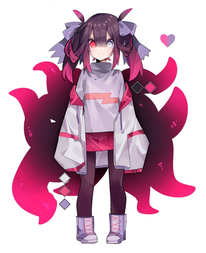 1girl, alternate_universe, arms_at_sides, bete_noire, black_hair, black_pantyhose, blue_eyes, blush