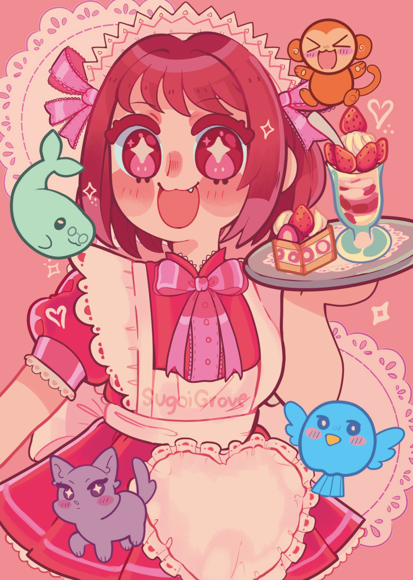 1girl, aizawa_mint, animal, animalization, apron, artist_name, bird, bow