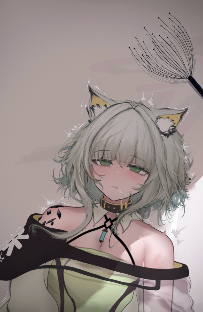 1girl, absurdres, animal_ear_fluff, animal_ears, arknights, bare_shoulders, blush, breasts