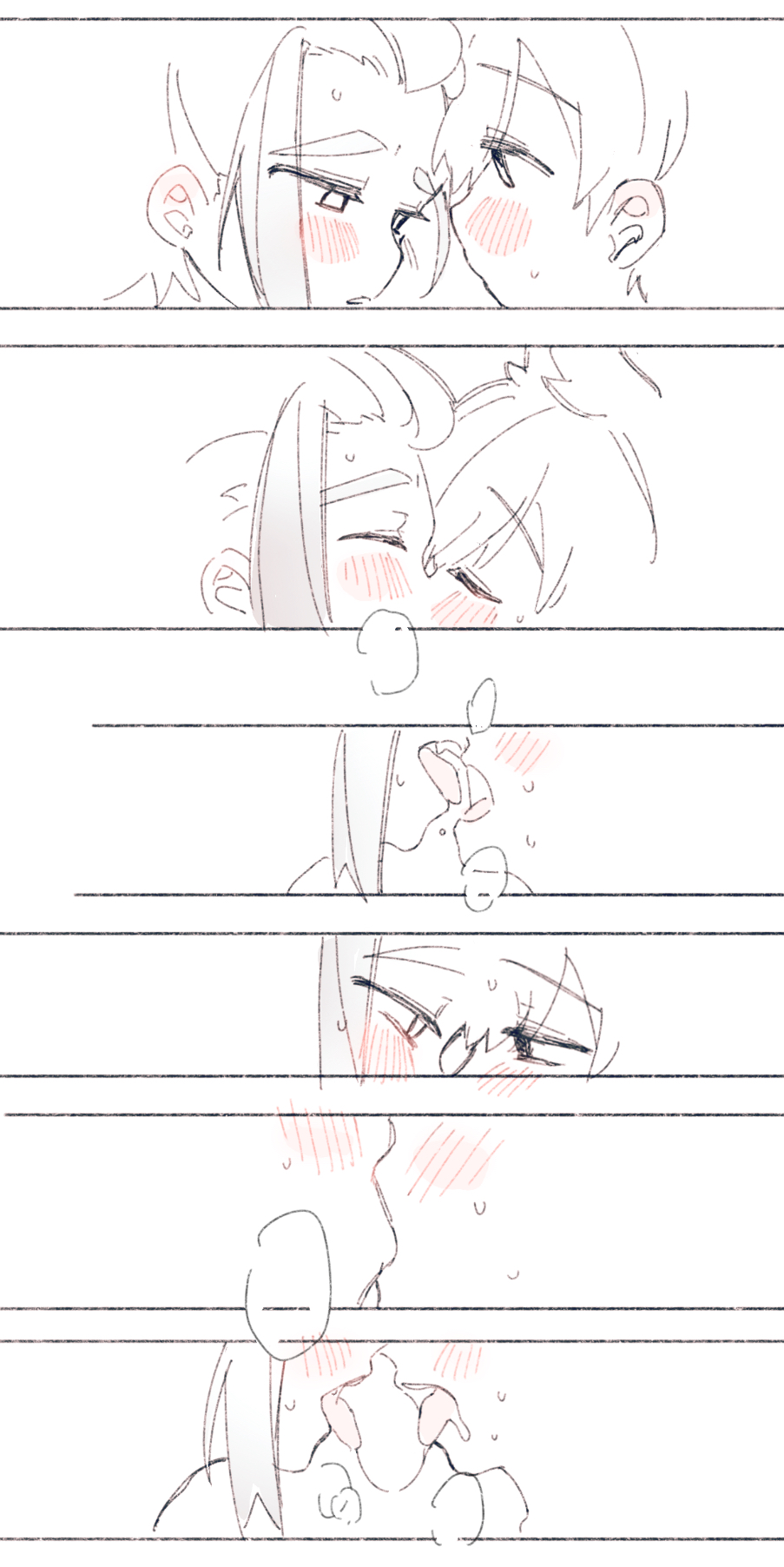 2boys, after_kiss, blush, breath, closed_eyes, ear_blush, eye_contact, florian_(pokemon)