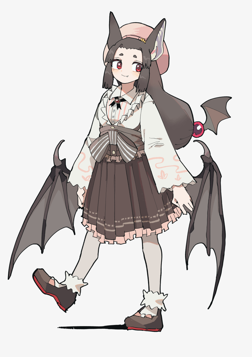 1girl, absurdres, animal_ears, bat_ears, bat_girl, bat_wings, blush, brown_footwear
