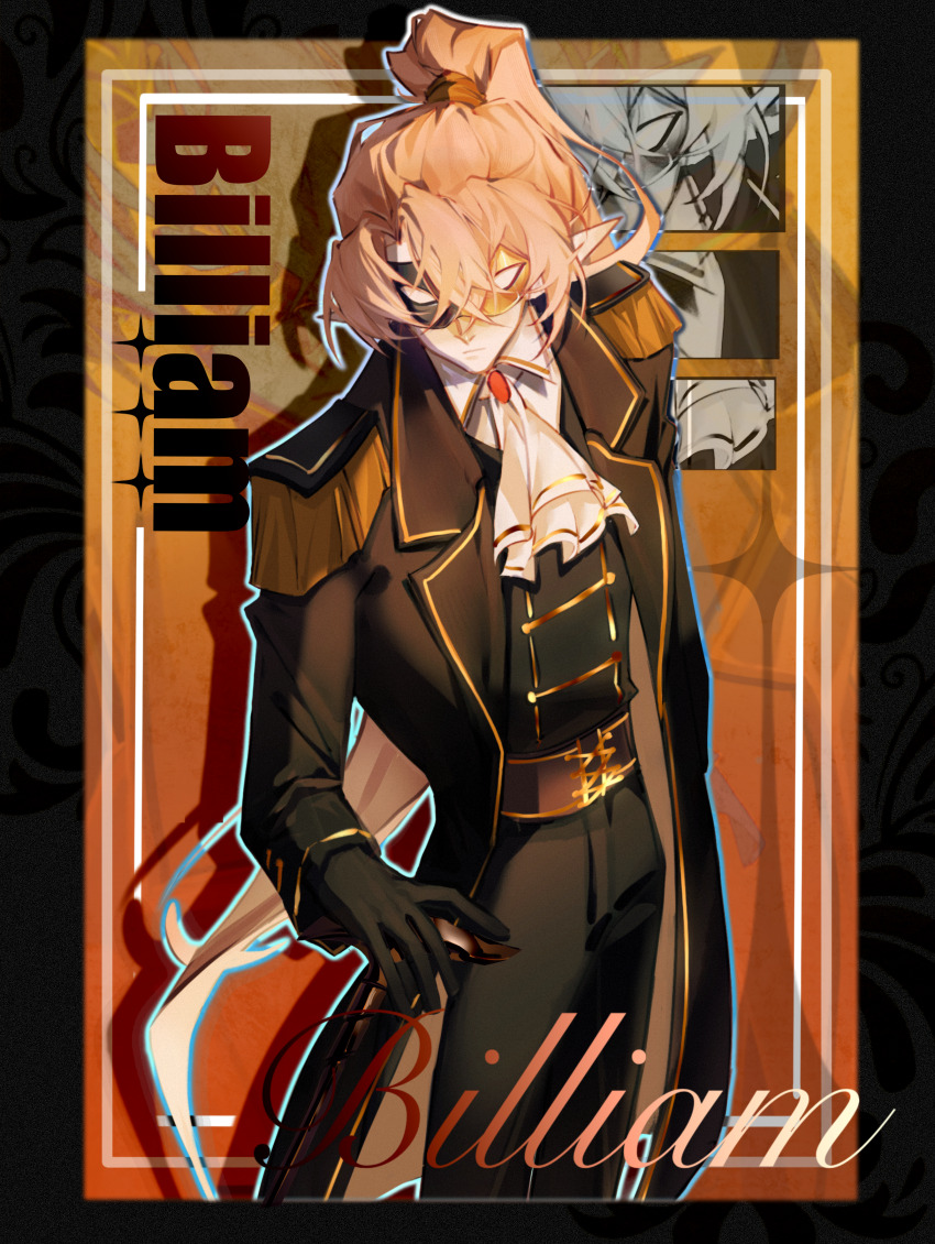 1boy, absurdres, androgynous, ascot, belt, bishounen, black_gloves, black_pants