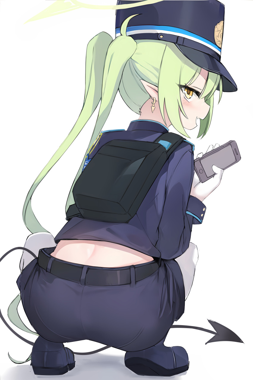 1girl, absurdres, armband, ass, belt, black_belt, black_hat, black_tail
