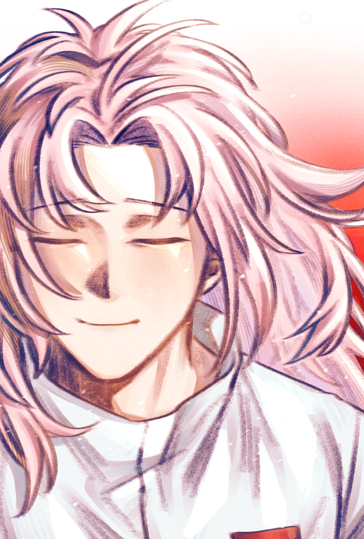 1boy, chinese_commentary, closed_eyes, closed_mouth, commentary_request, facing_viewer, gradient_background, hatsutori_hajime