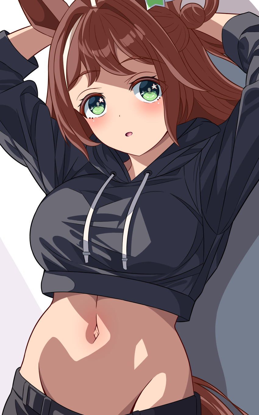 1girl, 96dai_0313, absurdres, alternate_costume, animal_ears, arms_up, blush, breasts