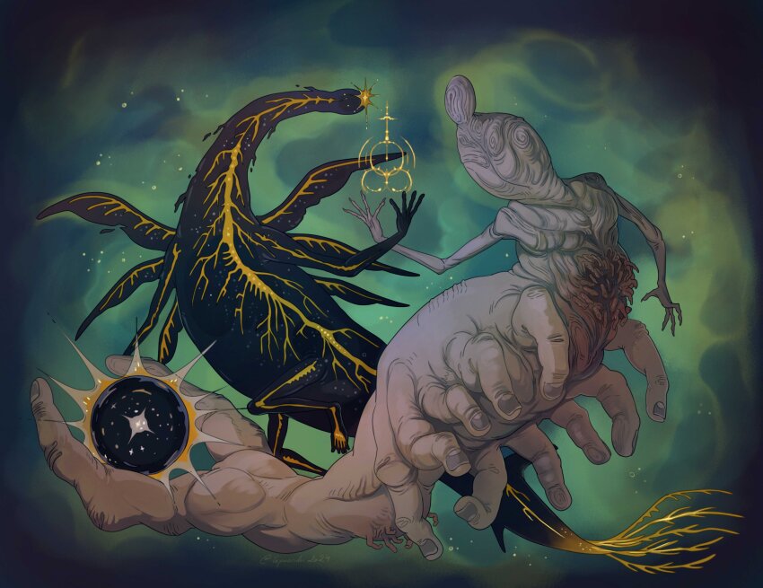 absurdres, aura, black_skin, colored_skin, commentary, elden_beast, elden_ring, elden_ring:_shadow_of_the_erdtree