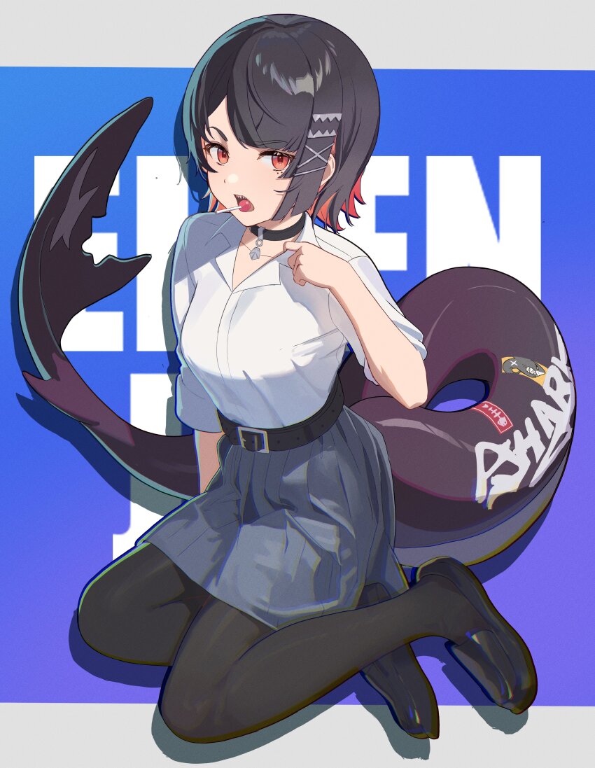 absurdres, ashamutoki, black_choker, black_hair, candy, choker, colored_inner_hair, ellen_joe