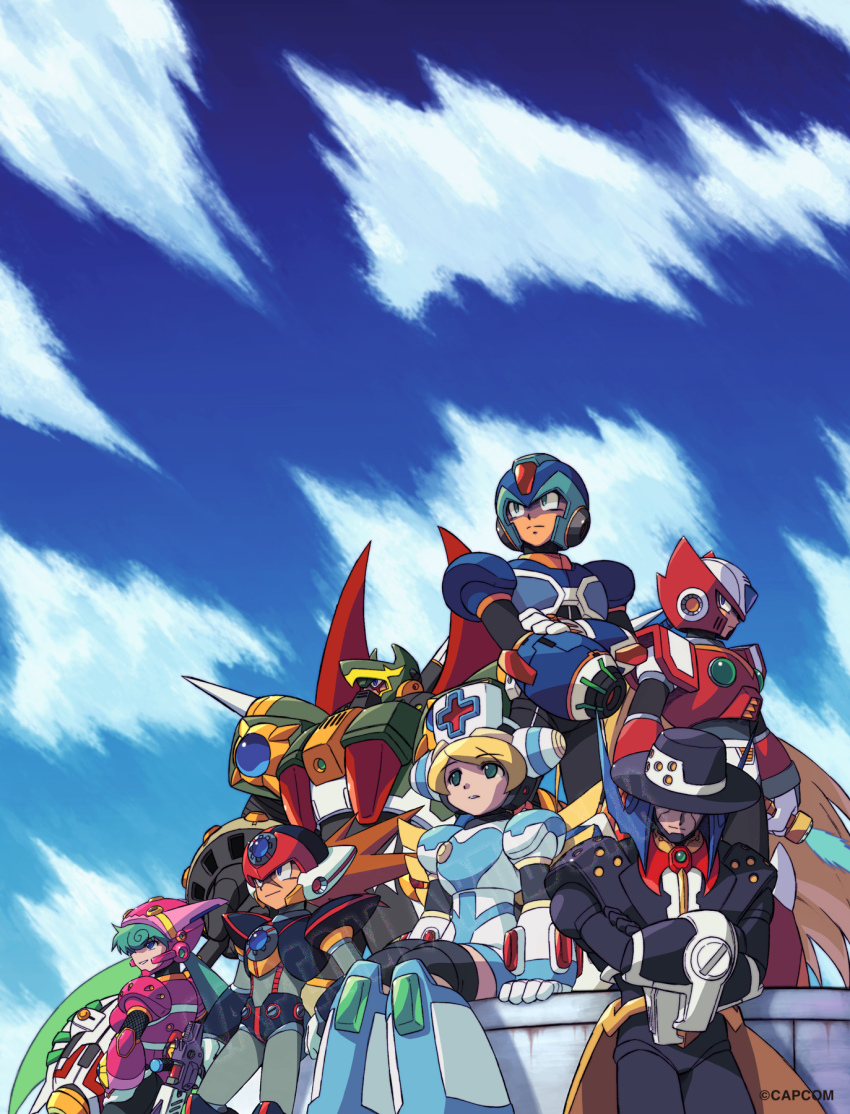 android, arm_cannon, armor, artist_request, axl_(mega_man), black_armor, black_hat, black_helmet