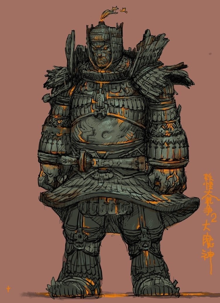 1boy, angry, armor, body_markings, clenched_hands, concept_art, crossover, cyberagent