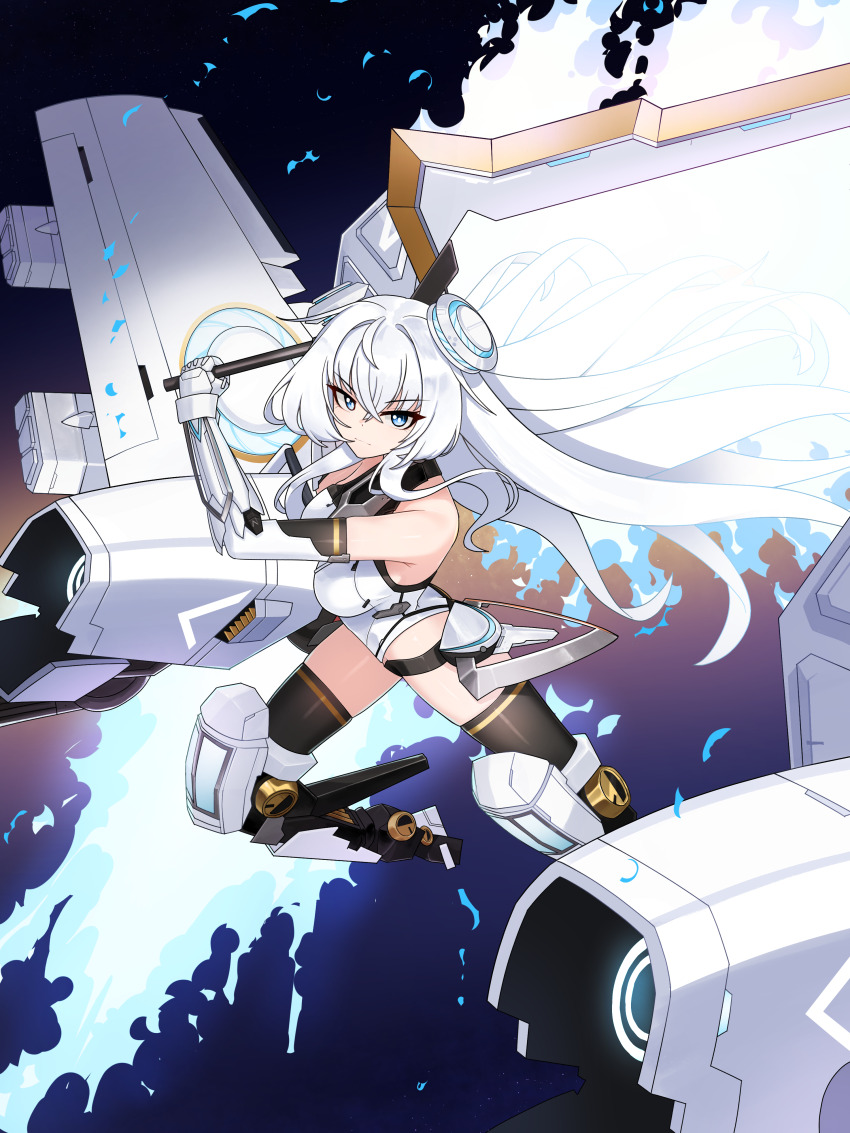 1girl, absurdres, armor, black_thighhighs, blue_eyes, breasts, closed_mouth, commission