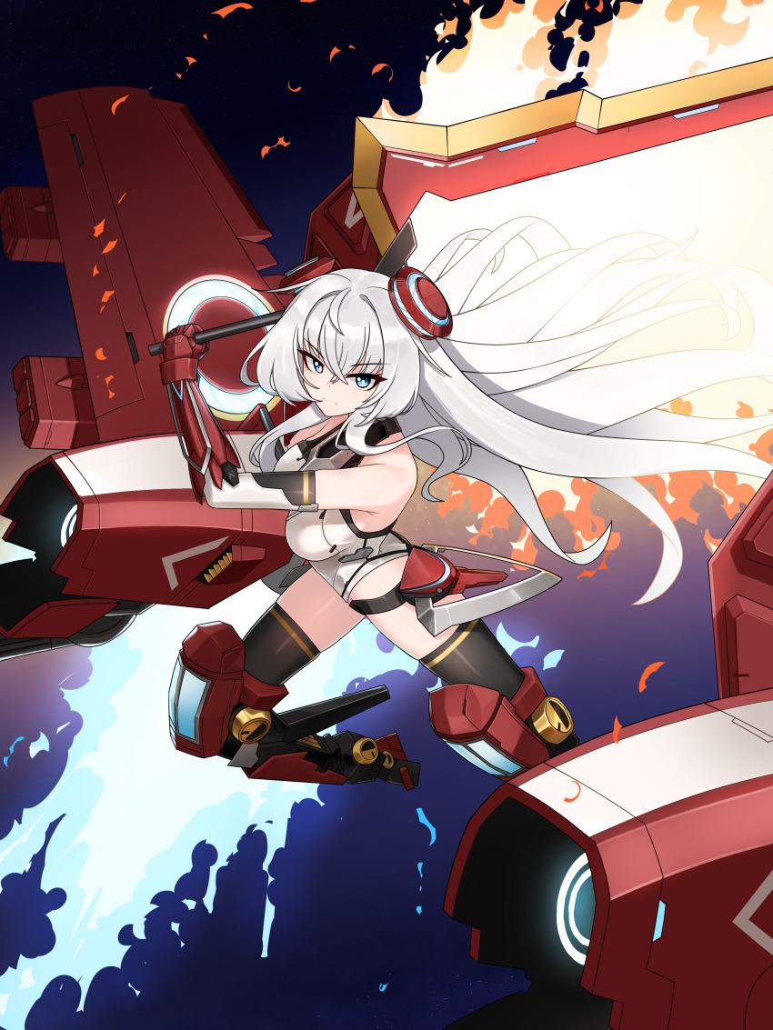 1girl, absurdres, armor, black_thighhighs, blue_eyes, breasts, closed_mouth, commission