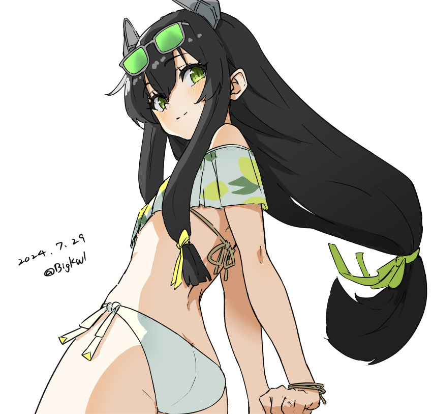 1girl, absurdres, ass, bigkwl, bikini, black_hair, blush, cowboy_shot