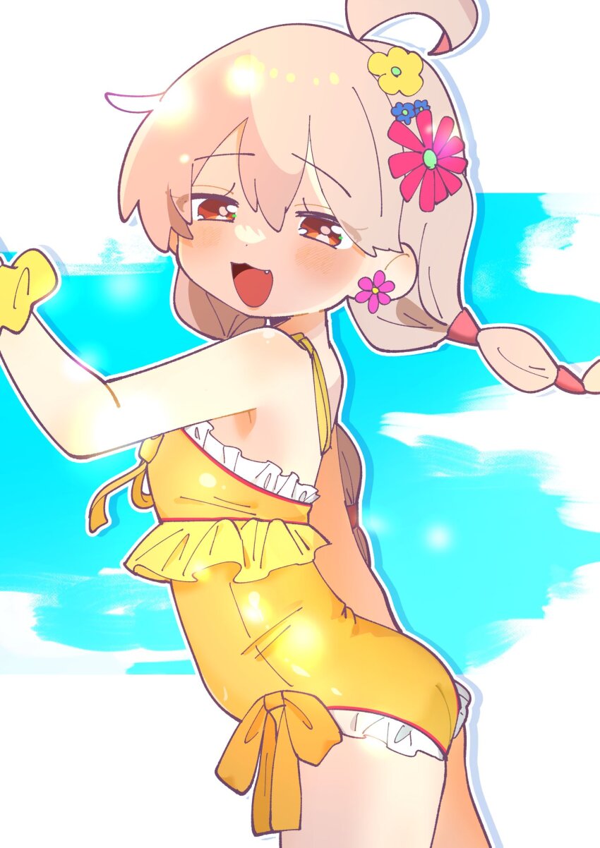 09hkr, 1girl, :3, ahoge, ass, bare_shoulders, blush, braid