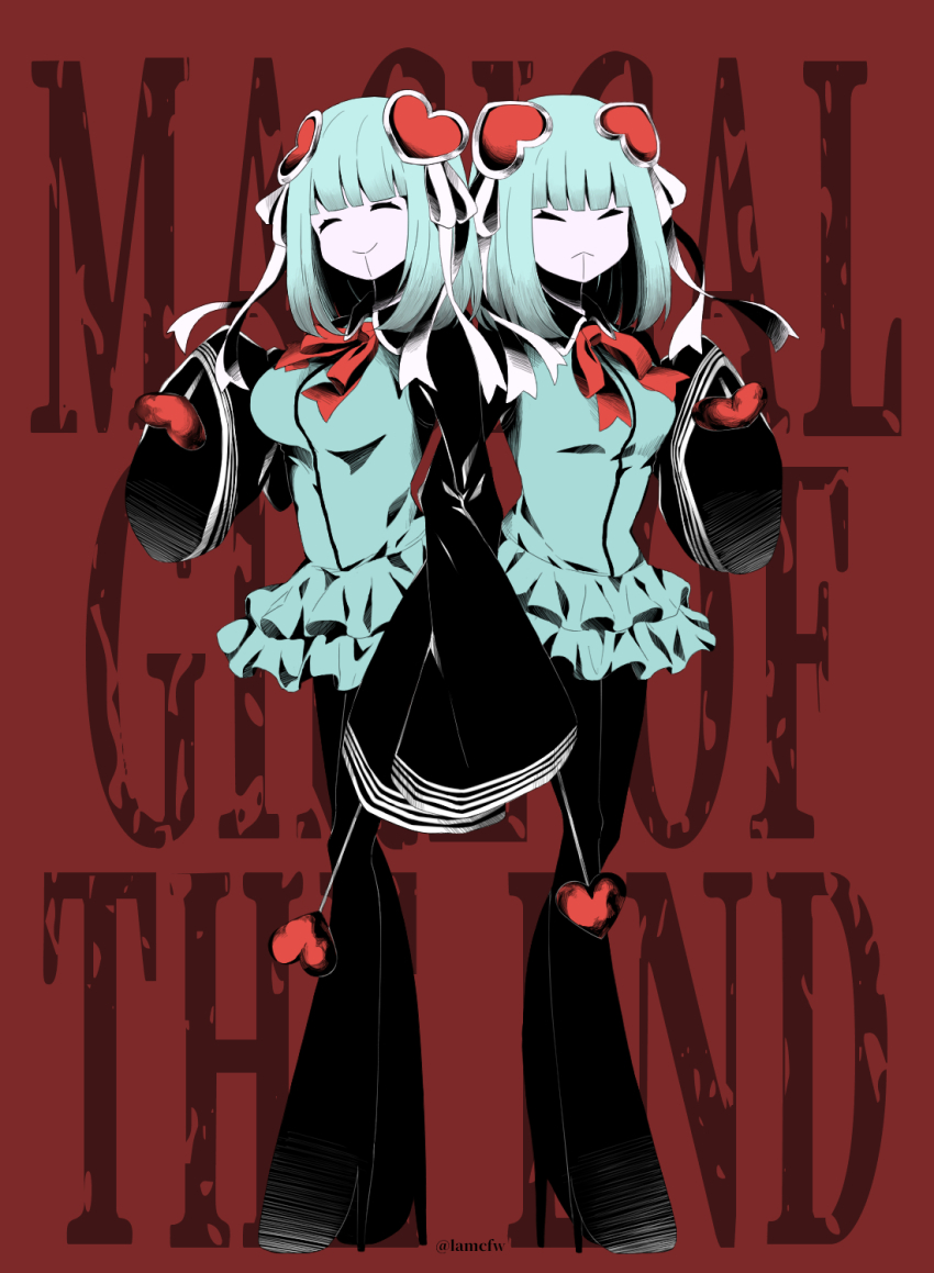 2girls, attraction-m_(lolo), blood, boots, breasts, closed_eyes, female_focus, full_body