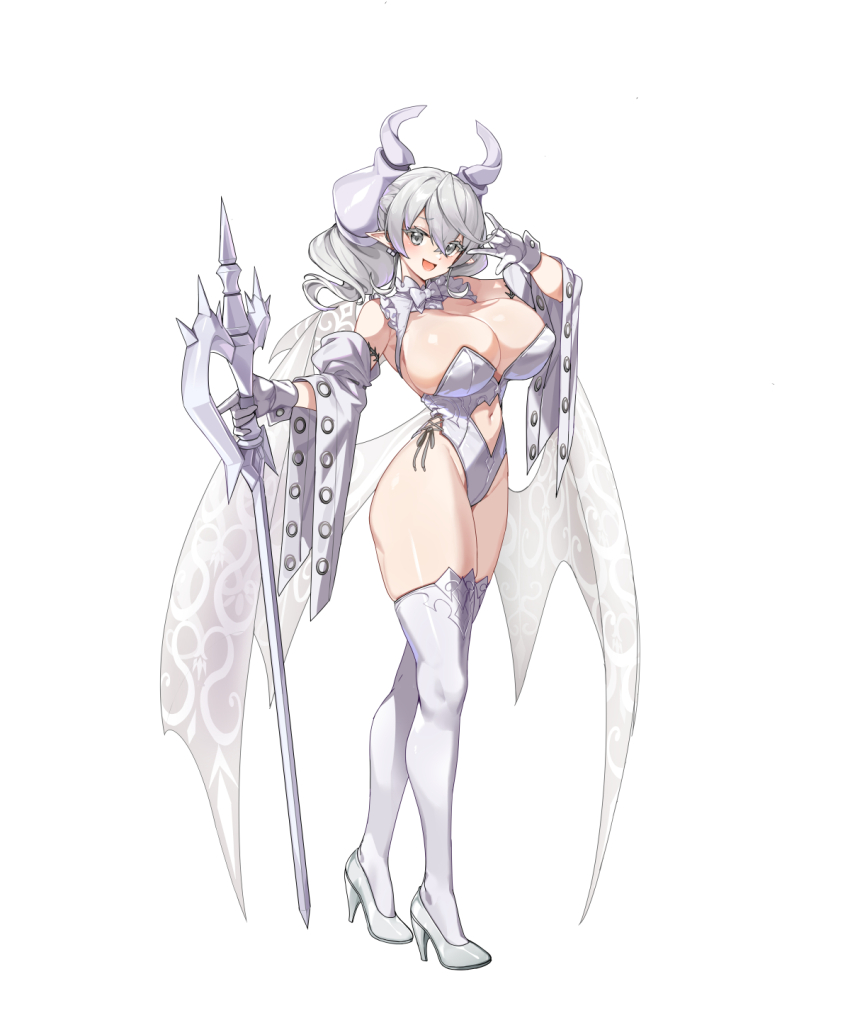 1girl, breasts, cleavage, demon_girl, demon_horns, demon_wings, dress, duel_monster