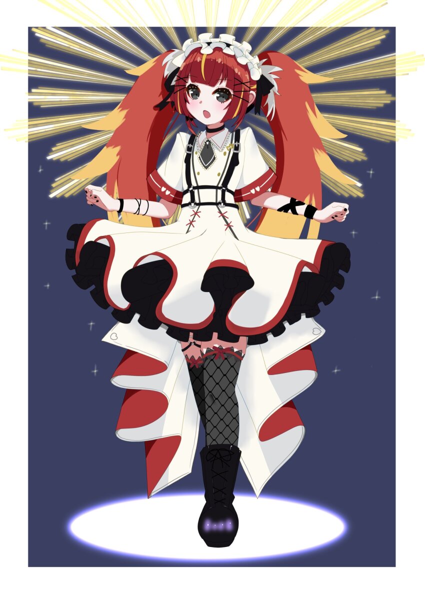 1girl, :o, b_ub6, baby_mimi, black_choker, black_eyes, black_footwear, black_nails