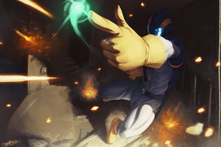 1boy, aiming, belt, bodysuit, boots, commentary, dragon_ball, dragon_ball_super