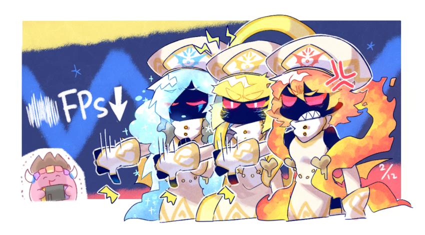 3girls, ^_^, anger_vein, angry, bare_shoulders, beco_(100me), blonde_hair, blood