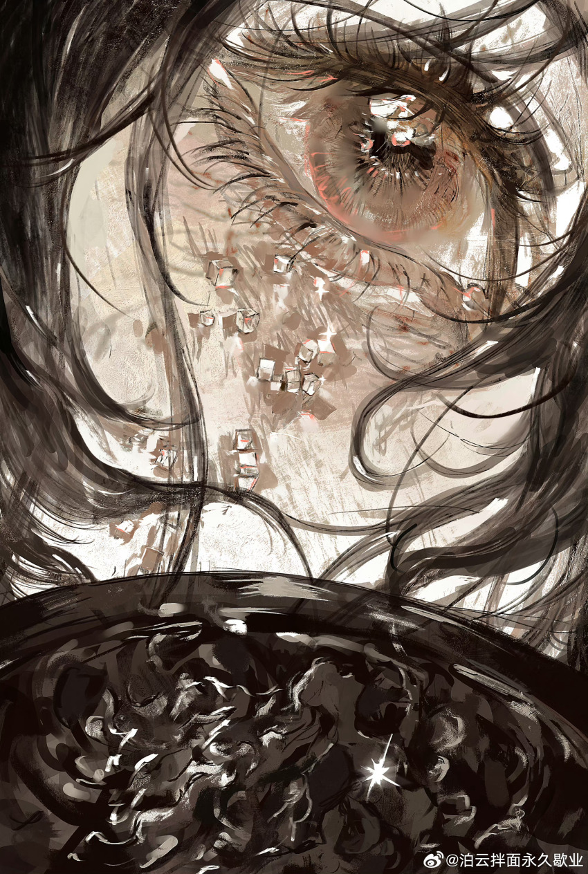 1girl, absurdres, bags_under_eyes, black_hair, brown_eyes, close-up, eye_focus, eyelashes