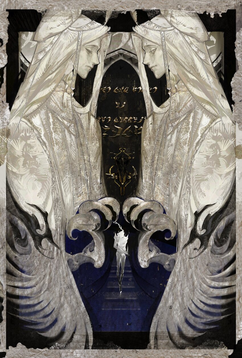 1boy, border, closed_eyes, closed_mouth, expressionless, hair_ornament, hat, highres