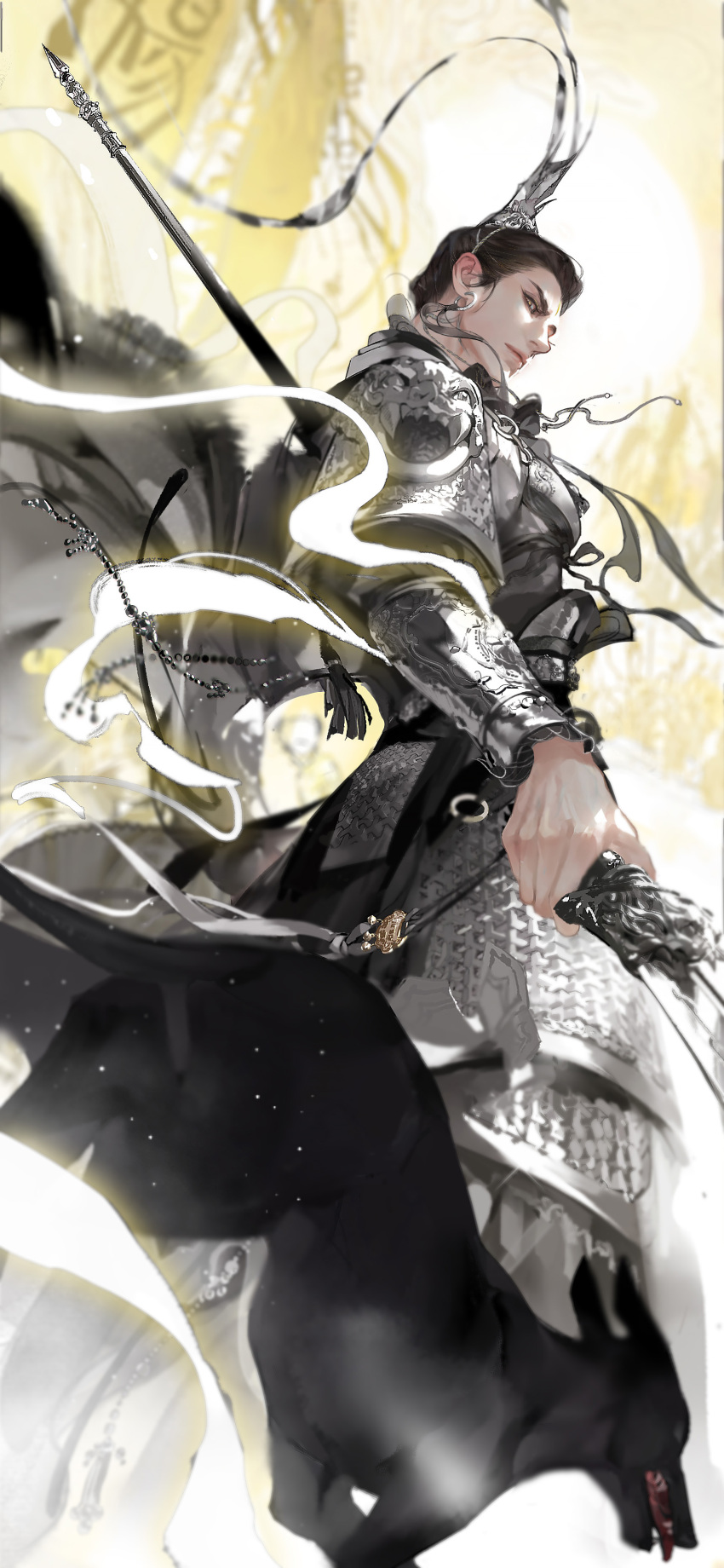 1boy, 21_shiji_qujing_lu, absurdres, animal, armor, black_hair, bloodybeni, blurry