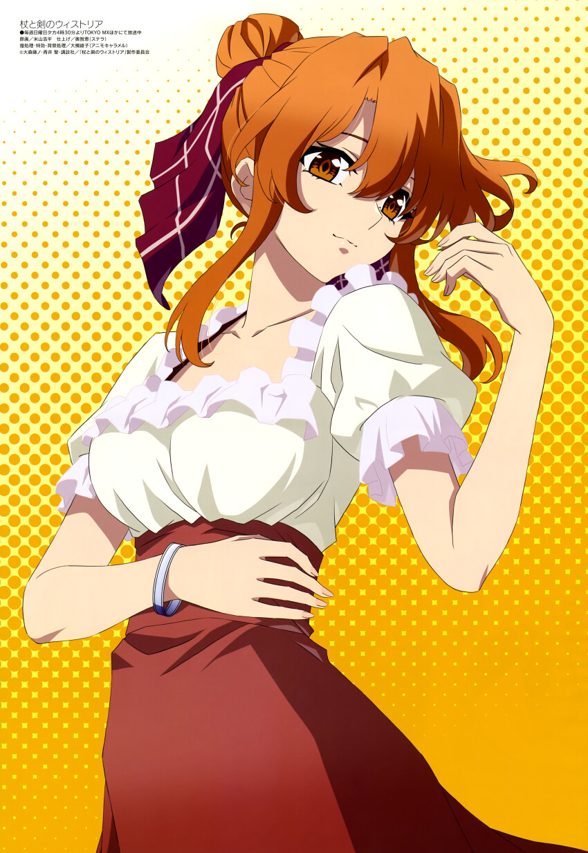 1girl, :3, absurdres, bracelet, breasts, brown_eyes, brown_hair, closed_mouth