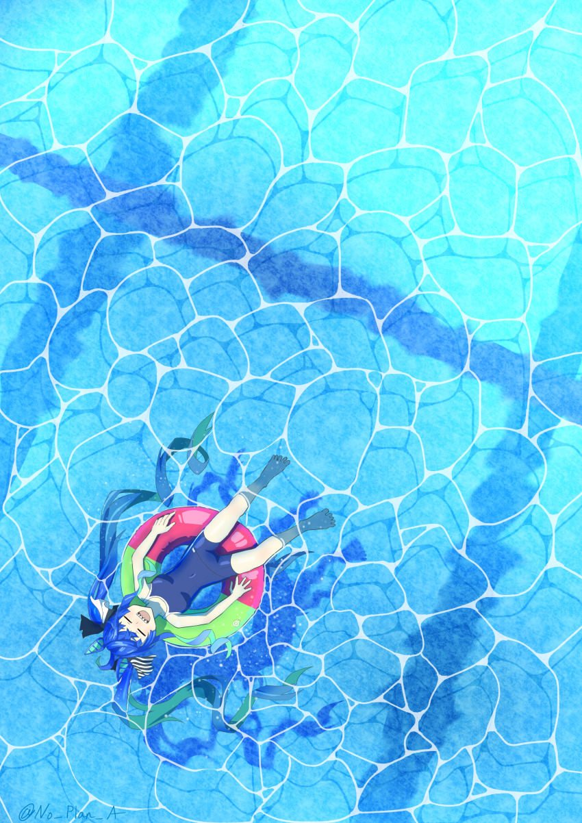 1girl, :d, =_=, absurdres, afloat, ahoge, animal_ears, aqua_hair