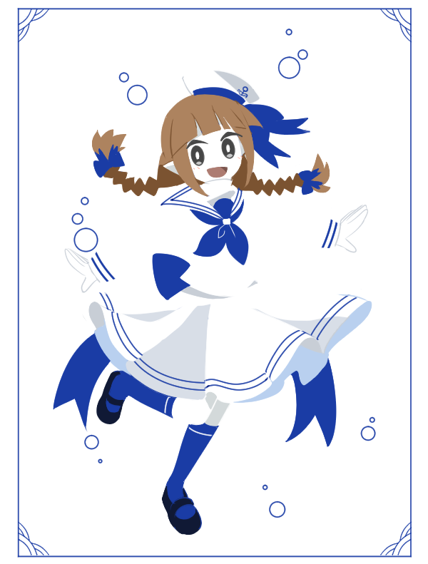 1girl, anchor_symbol, blending, blue_bow, blue_footwear, blue_neckerchief, blue_ribbon, blue_socks