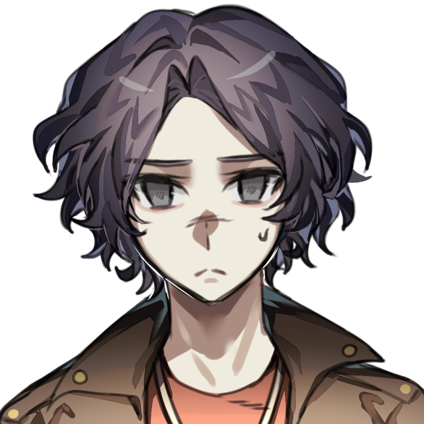 1boy, black_eyes, black_hair, brown_jacket, chinese_commentary, chunaizhanshi23057, closed_mouth, commentary_request