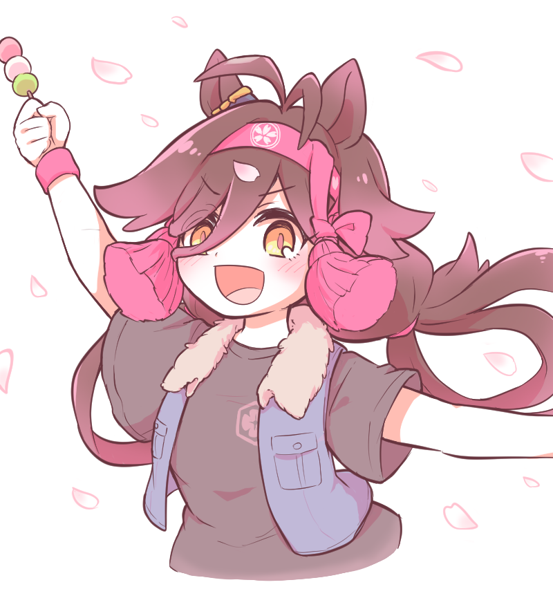 1girl, animal_ears, antenna_hair, arm_up, black_hair, blush, breasts, casual