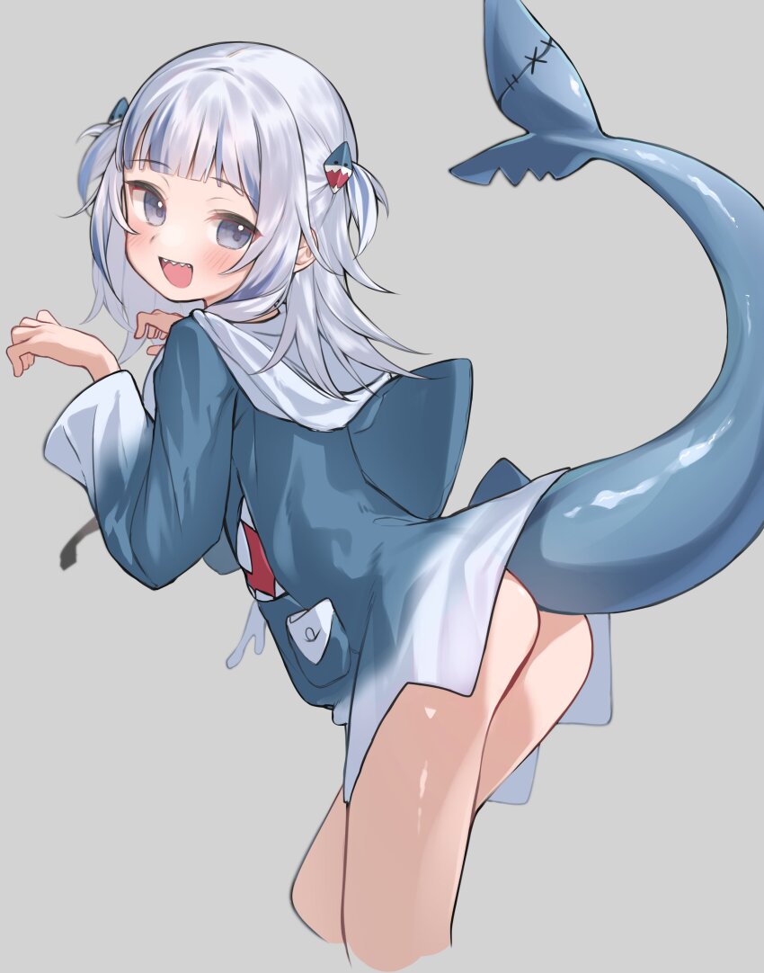 1girl, absurdres, animal_costume, animal_hood, ass, bare_legs, blue_eyes, blue_hair