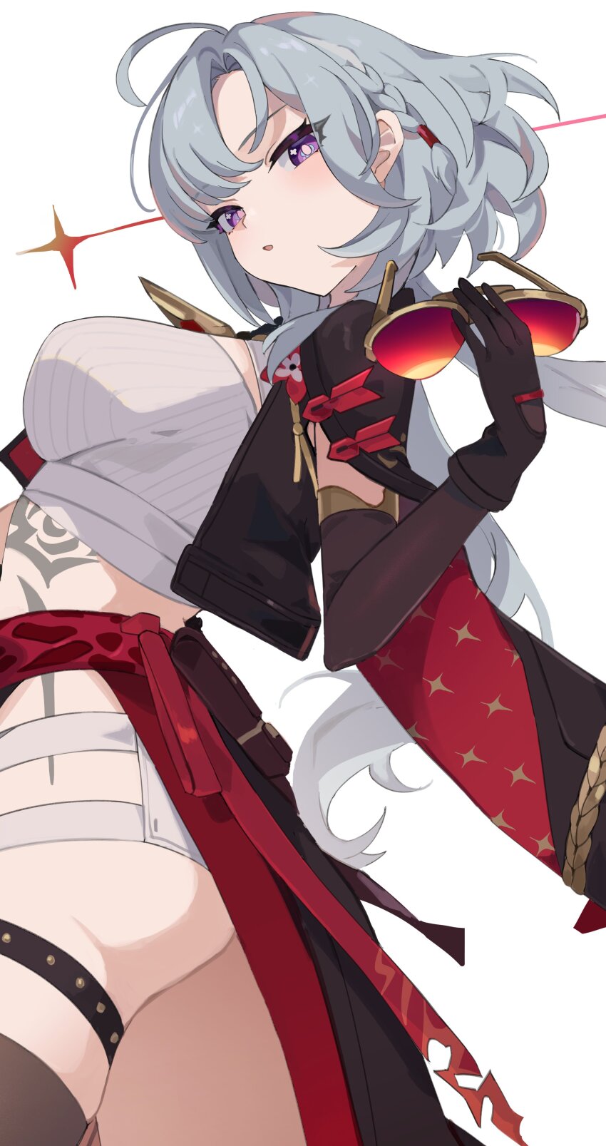 1girl, absurdres, ass, awe_(adorableduckyy), black_gloves, black_jacket, black_skirt, blue_hair