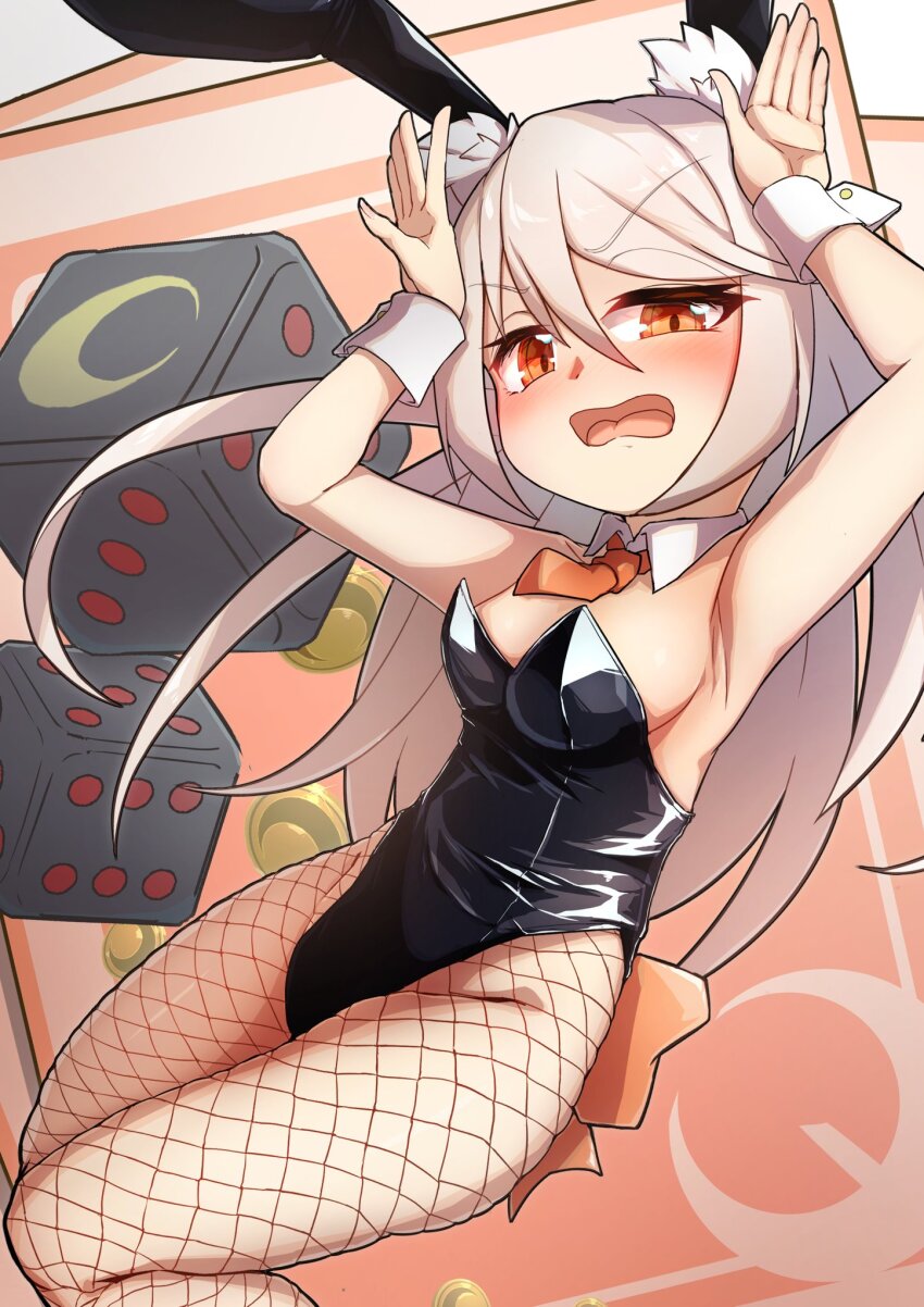 1girl, ahoge, animal_ears, black_leotard, blush, breasts, brown_eyes, crescent