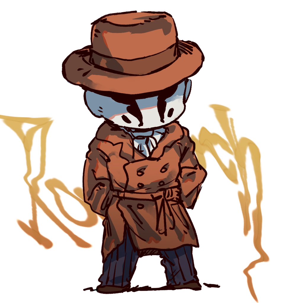 1boy, black_pants, black_shoes, brown_coat, brown_hat, buttons, chibi, chinese_commentary