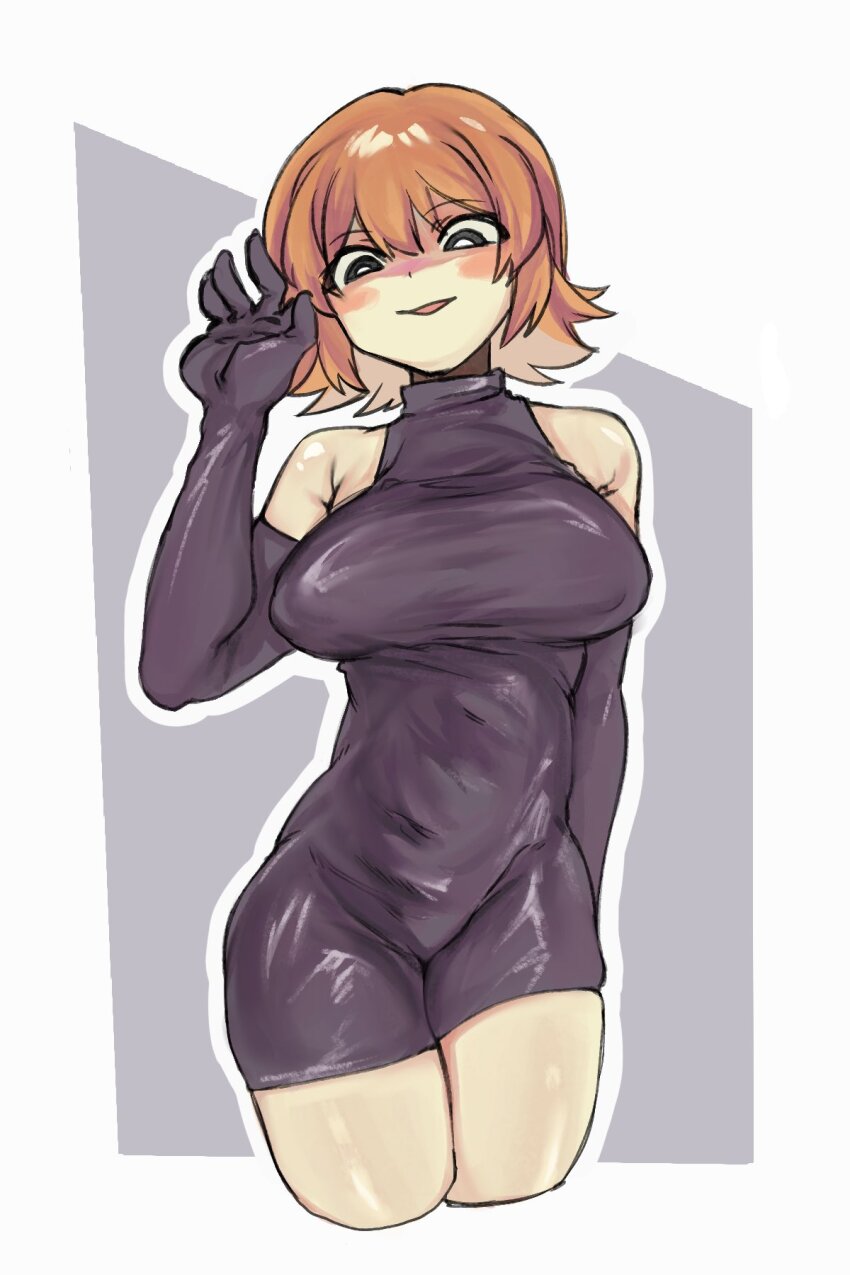 1girl, black_bodysuit, black_eyes, black_gloves, blonde_hair, bodysuit, breasts, cookie_(touhou)