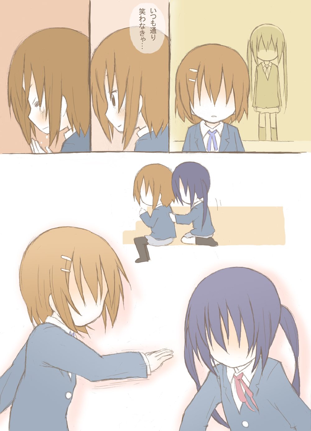 2girls, comic, faceless, highres, hirasawa_yui, itesu, k-on!, multiple_girls